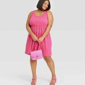 Ava & Viv Babydoll Empire Waist Pullover Dress NWT Pockets Sleeveless Pink Sz 4X